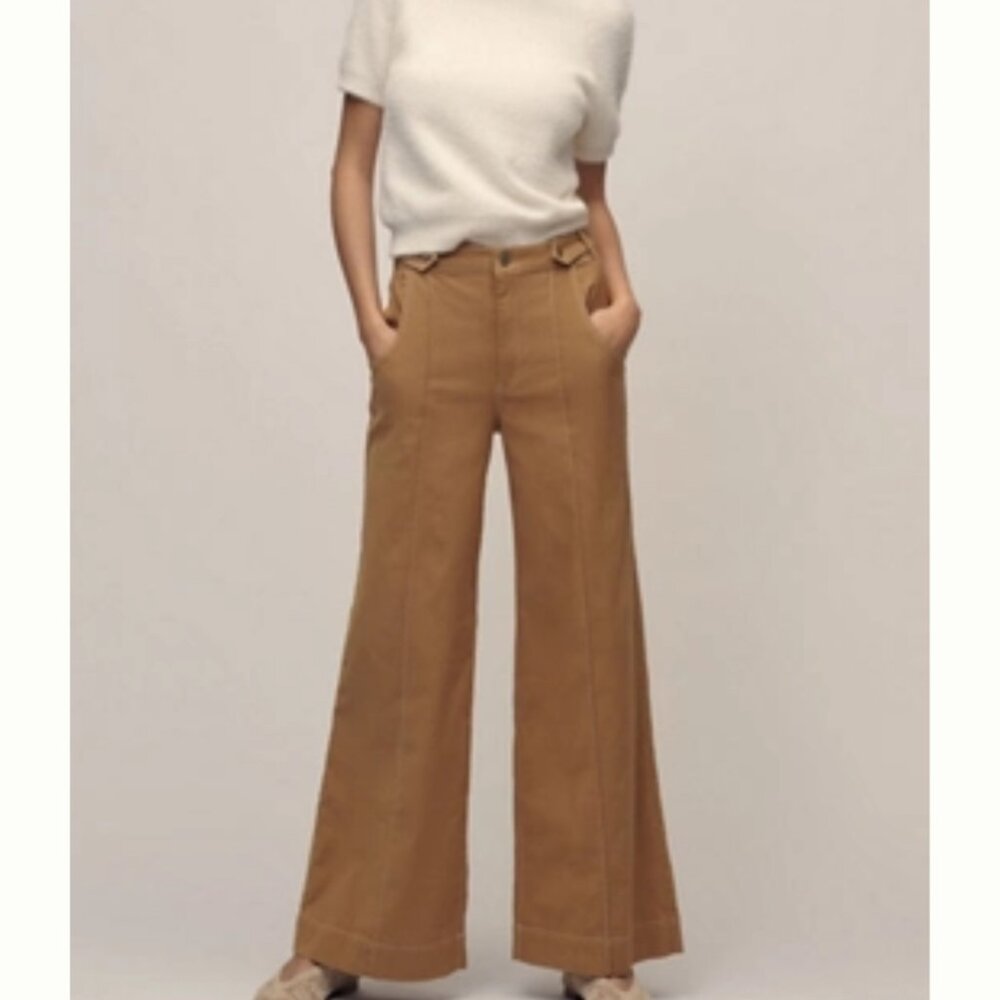 ✨ Anthro Maeve Contrast Stitch High-Rise Wide-Leg Pants - EUC - 4 - Orig $148 ✨